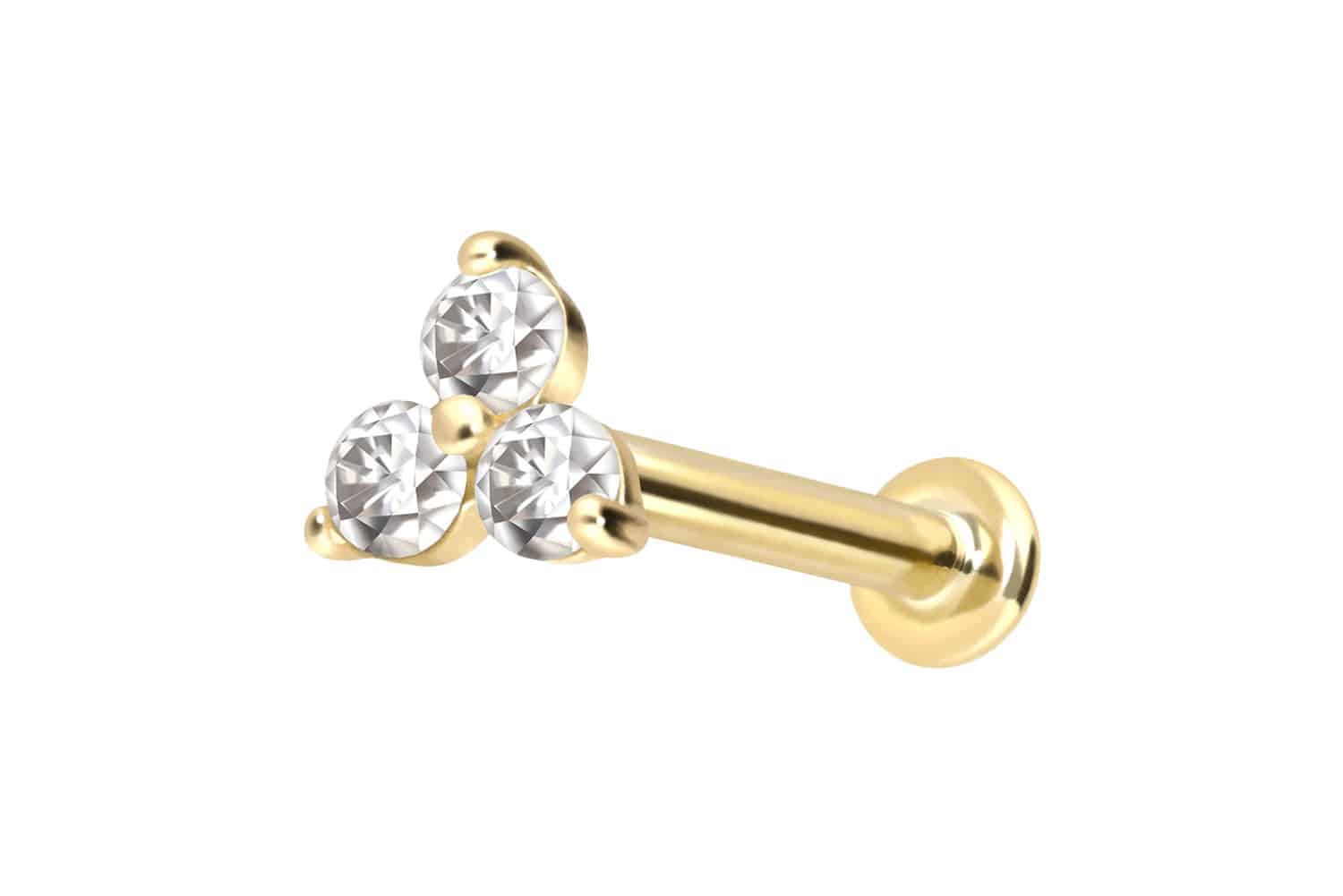 14 Karat Gold Labret Piercing mit Push Fit MOISSANIT-BLUME